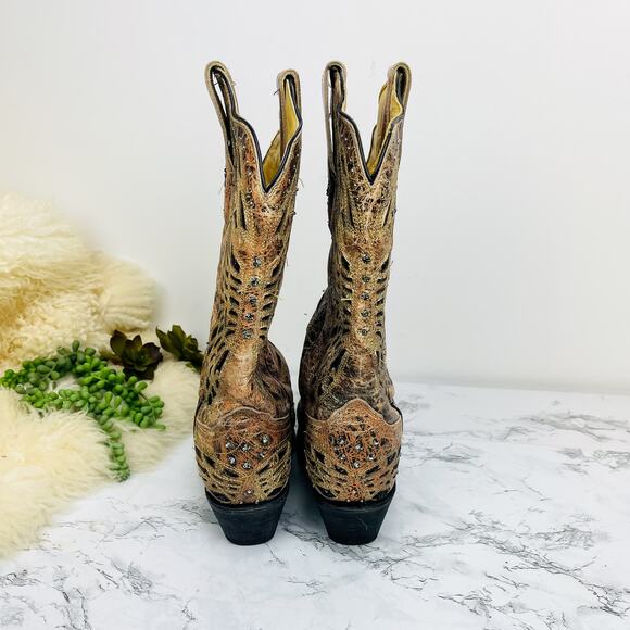 Corral Bronze/Black Sequins Butterfly Boots 7.5 - Picture 2 of 6